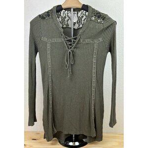 American‎ Rag Cie Women's Small Long Sleeve Sage Green Thermal Lace Up Y2K